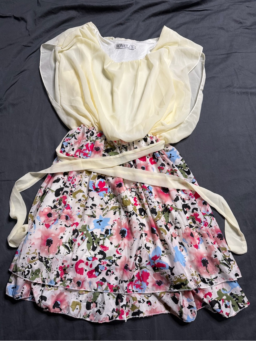 Floral Watercolor Skater Dress with Cream Chiffon Top